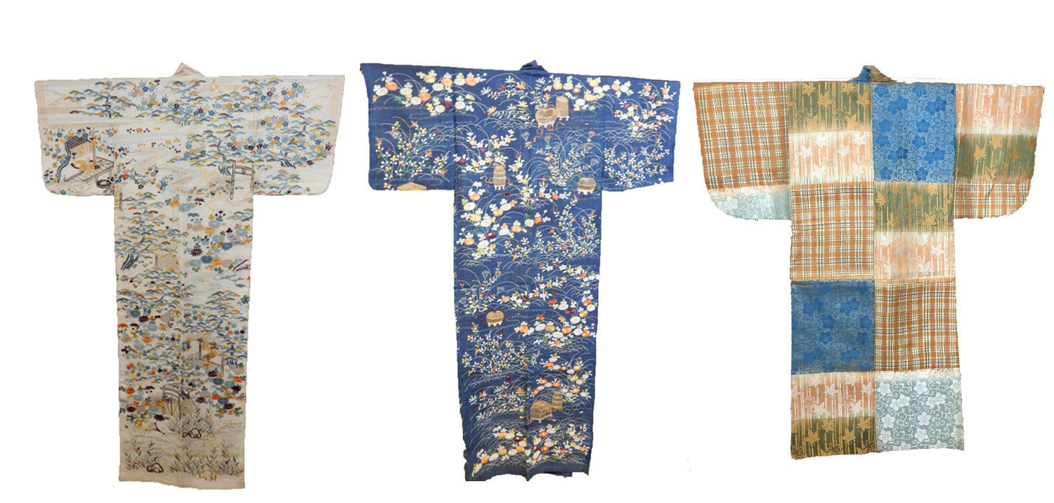 set of three japanese kimonos
