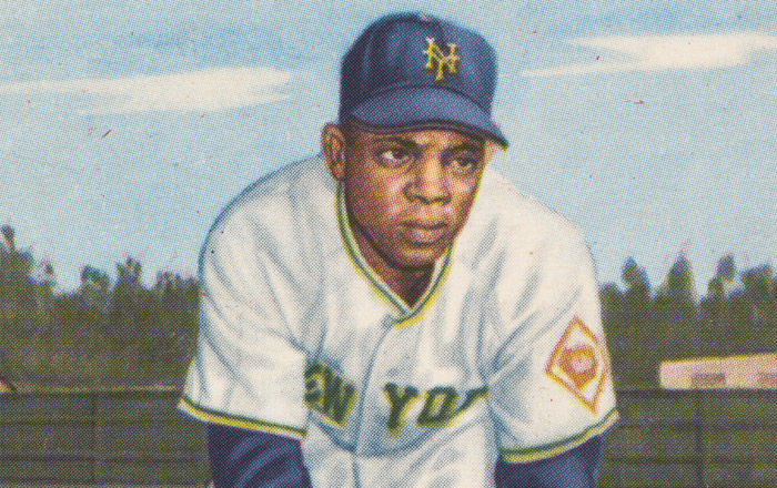 Detail view of a Willie Mays baseball card