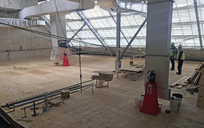 View of an attic space above galleries at The Met during construction