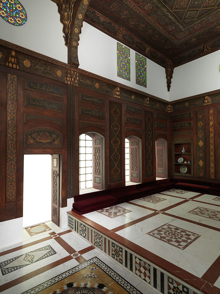Three quarter view of the Damascus Room installed at The Met