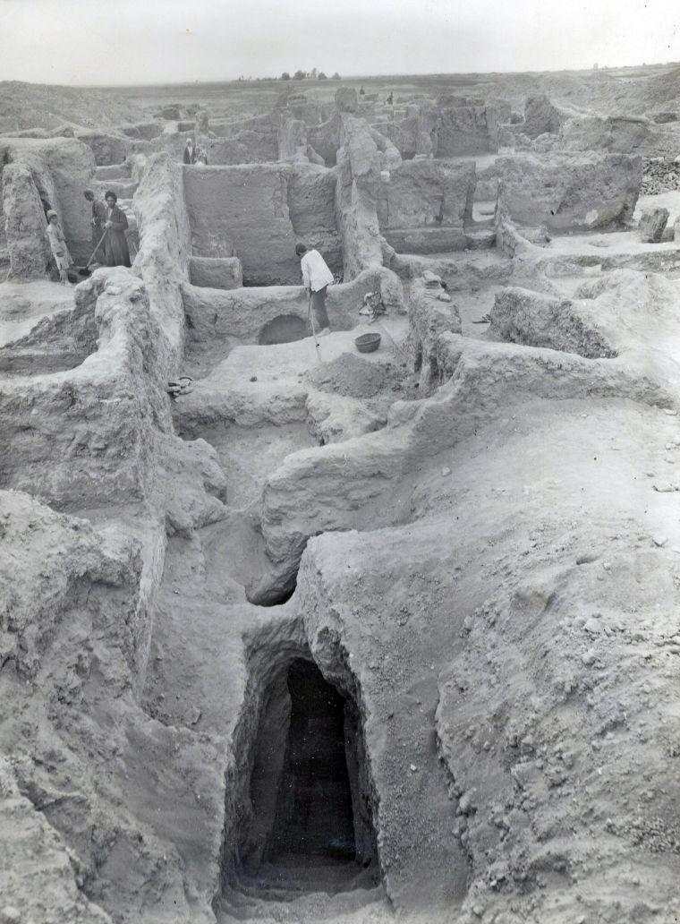 Black and white photograph of the Sabz Pushan excavation site