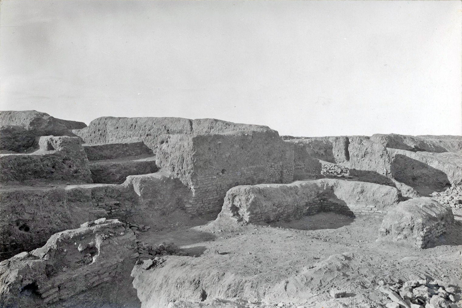 black and white photo of an excavated street in the South Horn neighborhood