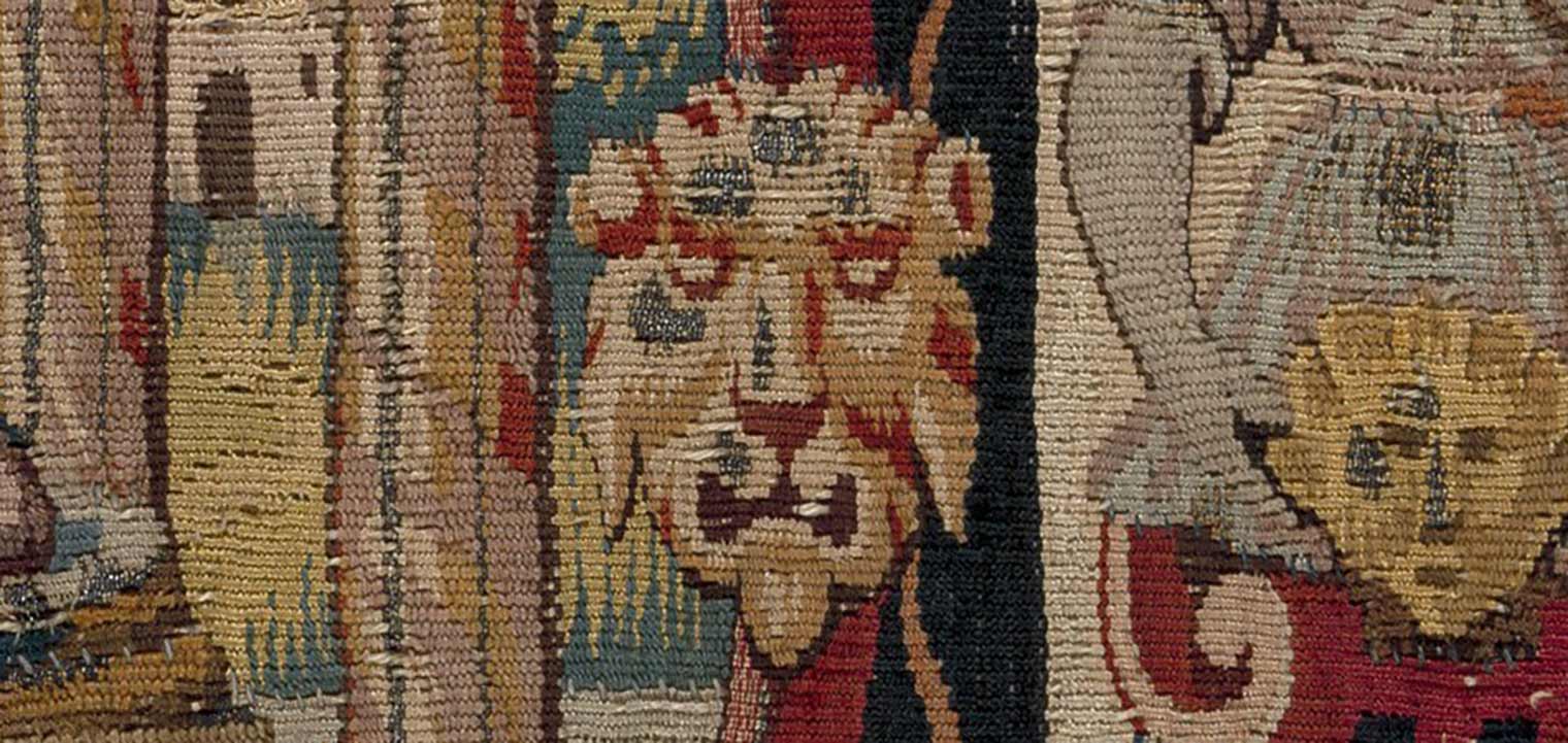 Detail of a lion's head from a Renaissance tapestry