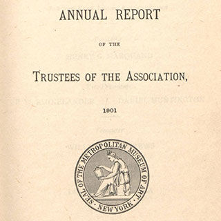 Detail of the cover of the 1901 Annual Report showing the Seal of the Metropolitan Museum of Art