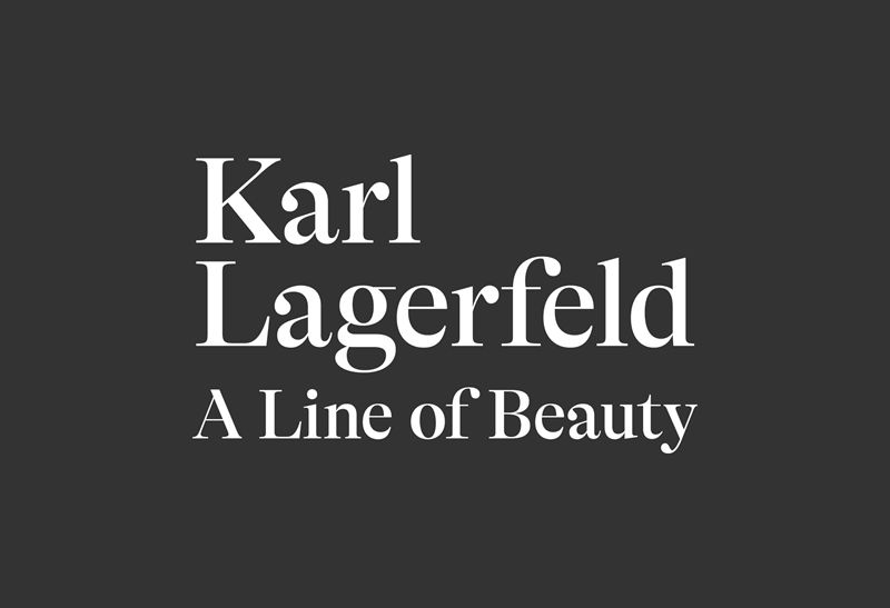 Karl Lagerfeld A Line of Beauty in a white serif font over a dark gray solid background