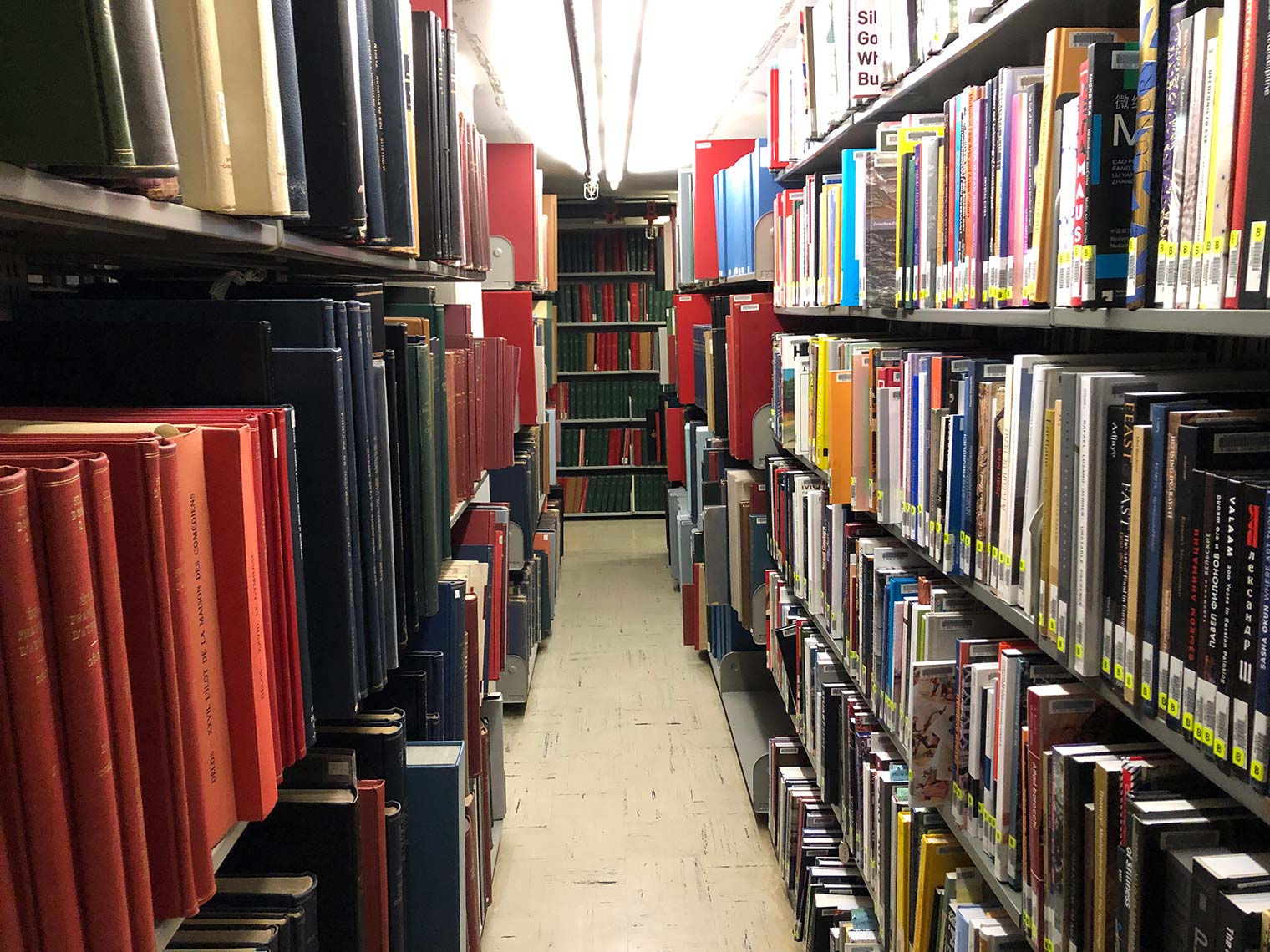 Brightly lit library stacks