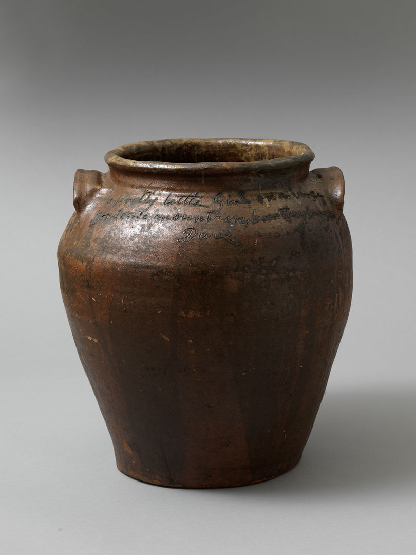 Shot of a jar made by the enslaved potter Dave (later known as David Drake). 
