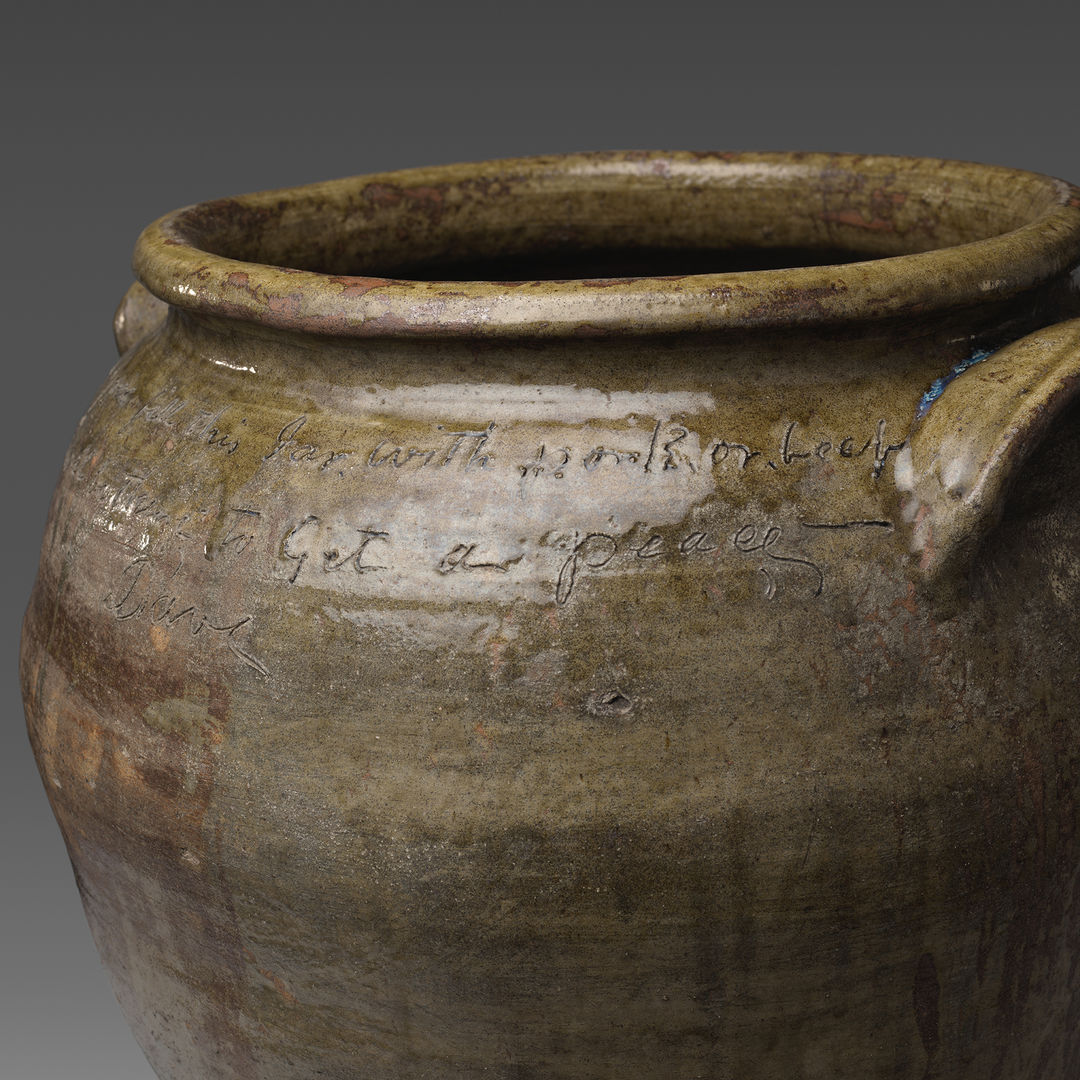 Detail of a jar made by the enslaved potter Dave (later known as David Drake). 