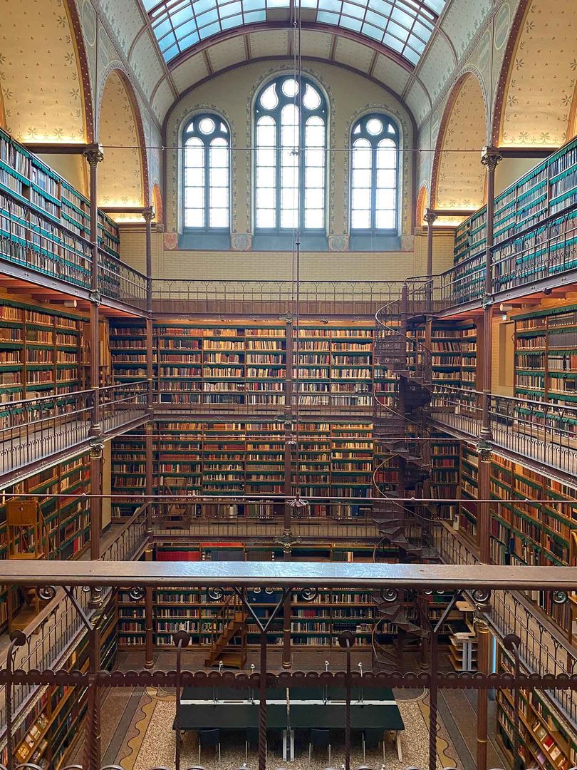 the majestic interior of the Rijksmuseum Library