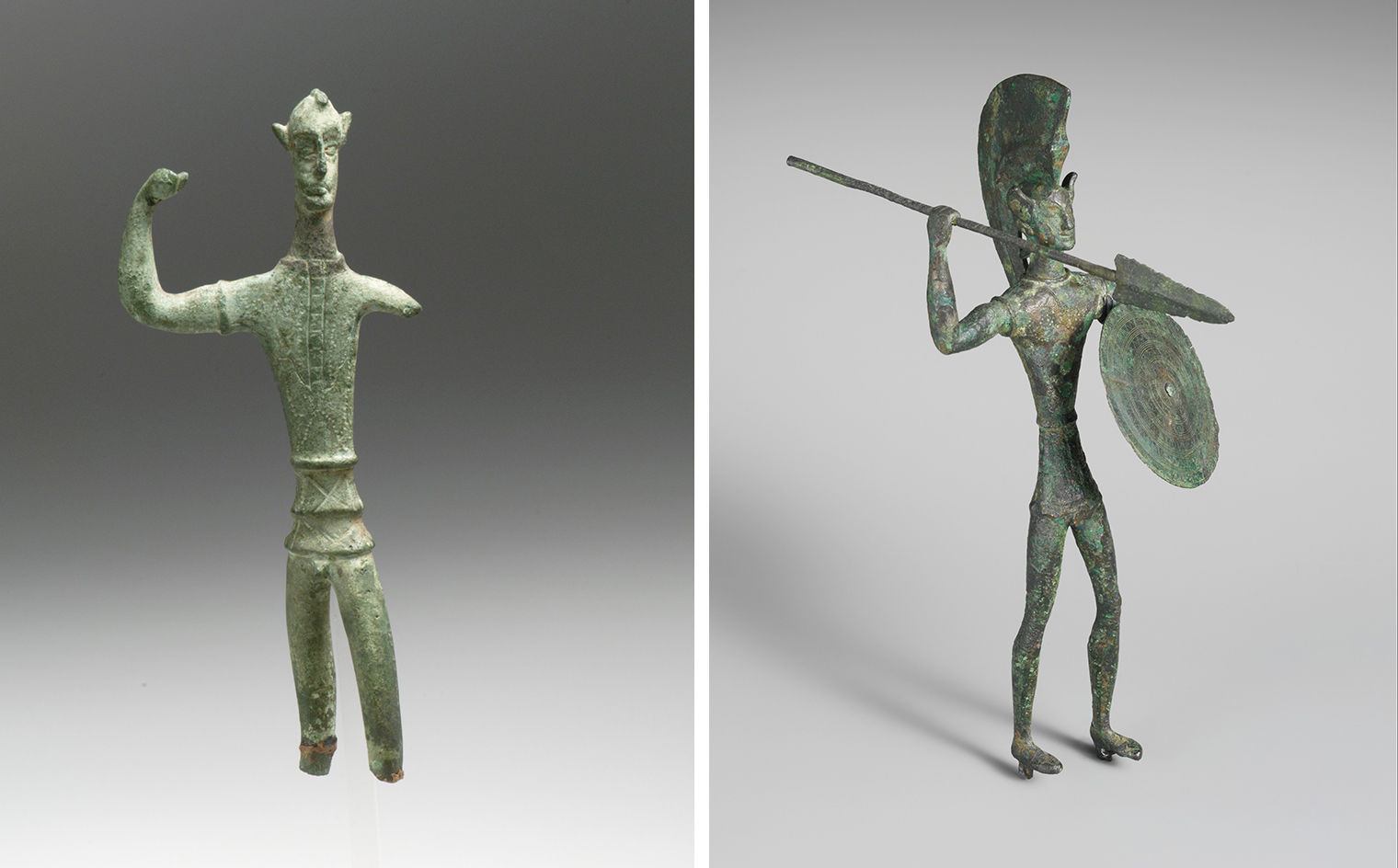 A pair of bronze warrior statuettes from The Met's Greek Collection.  