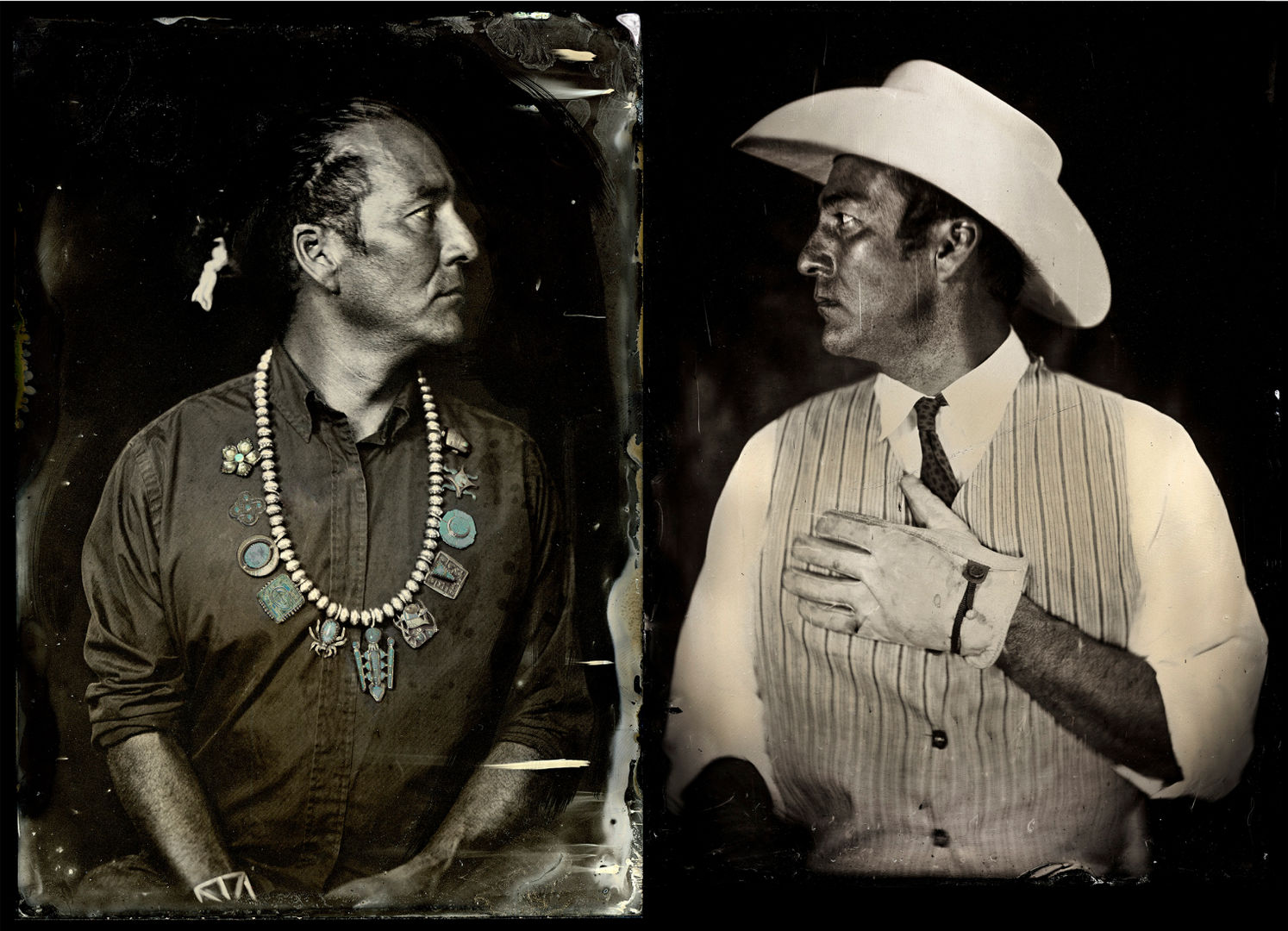 Two tintype portraits in black and white