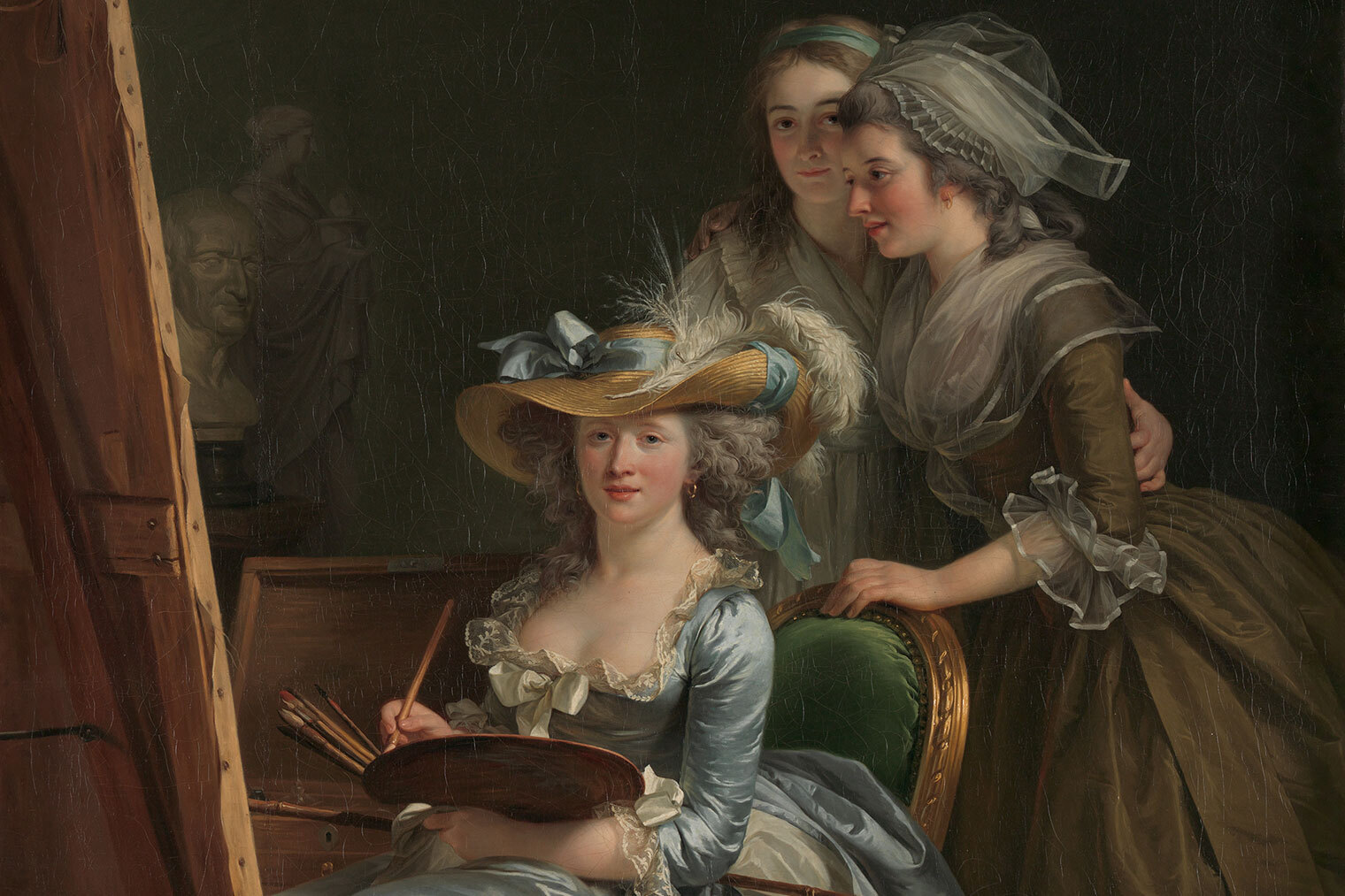 A painting of three women in a studio