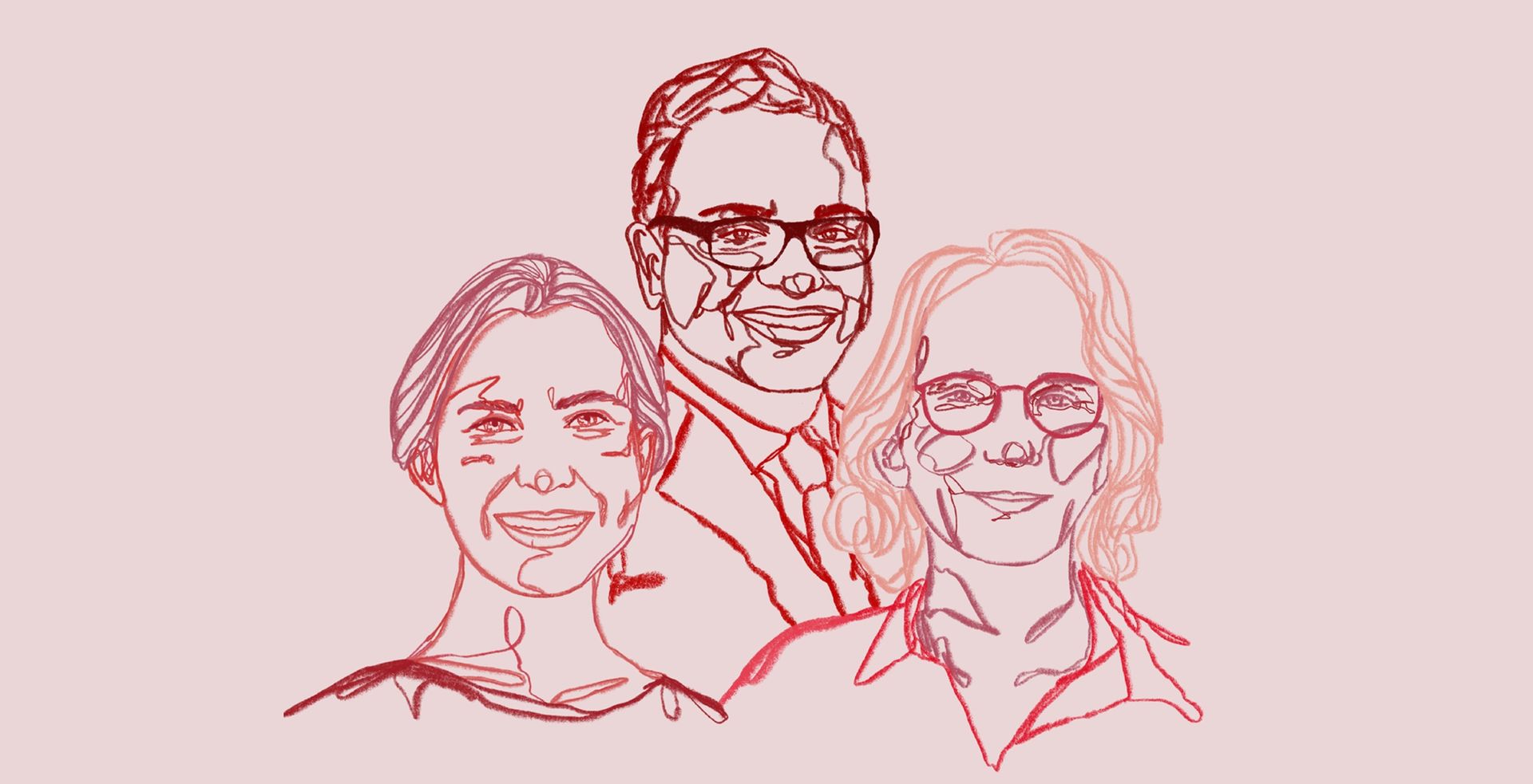 Illustrated portrait of Alison Hokanson, Abraham Thomas, and Margaret Golden