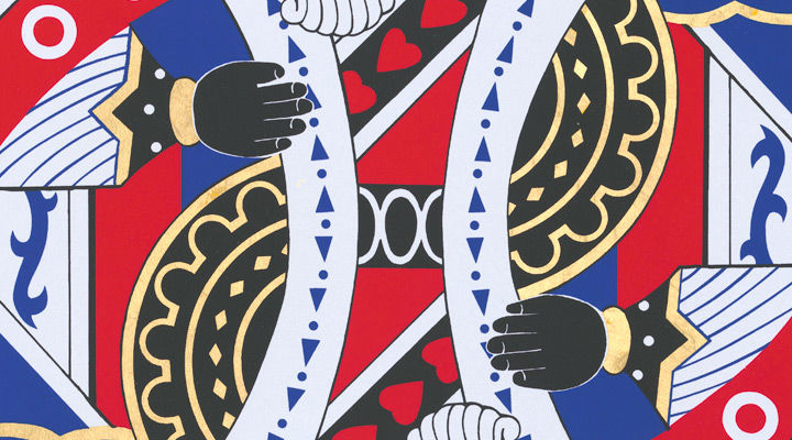 Detail of a contemporary screenprint depicting the King of Heart from a deck of cards