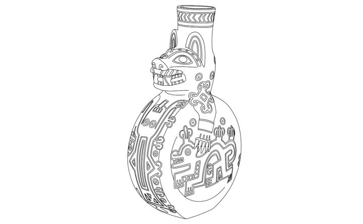 Line drawing of a bottle shaped like a feline from Peru