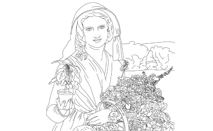 Line drawing of Charles Cromwell Ingham's Flower Girl.