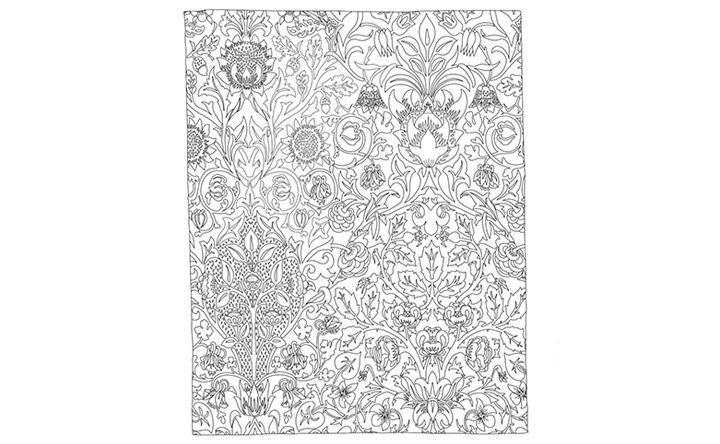 Line drawing of floral wallpaper by William Morris