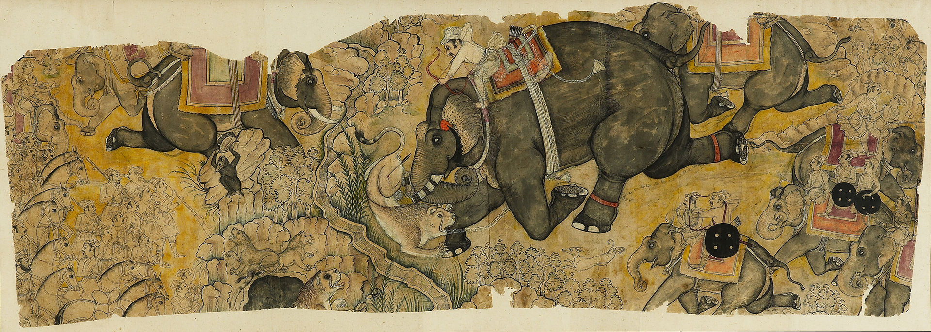 Painting of elephant and lion fight
