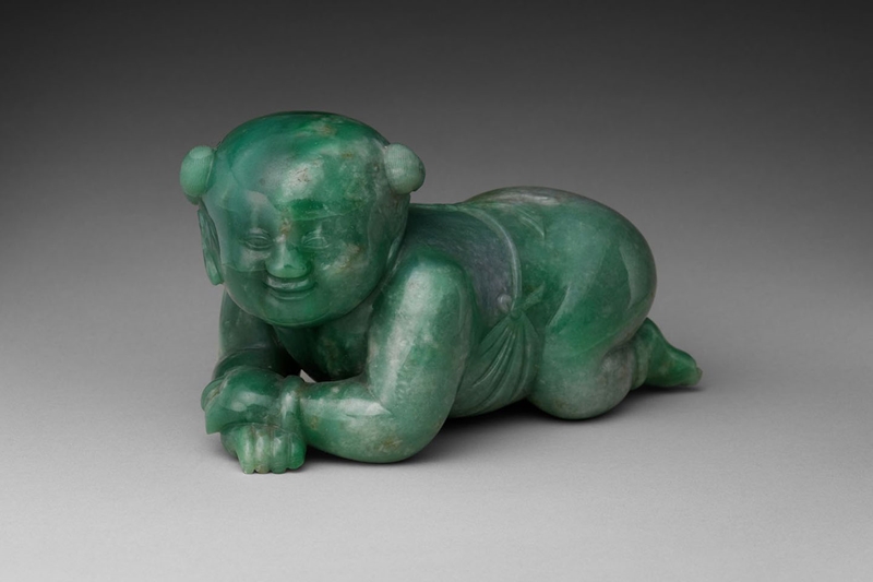 Nephrite jade pillow in the shape of an infant boy from China