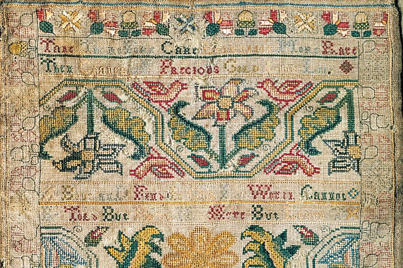 Early-18th-century American embroidery sample by Anne Chase